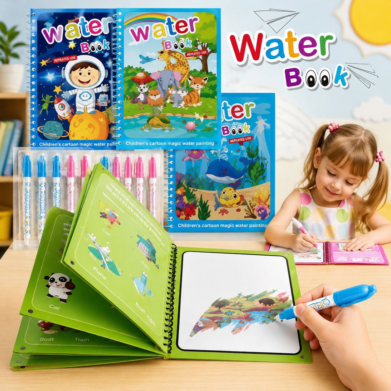(S-003)  (MOQ: 4 Pcs) Reusable Magic Water Book – Activity & Coloring Book for Kids