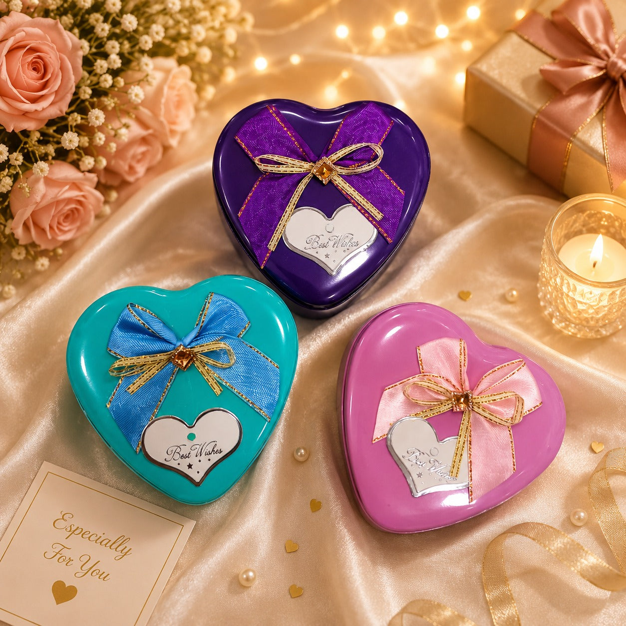 (G-048) (MOQ : 4 Pcs) Medium Size Heart Shape Gift Tin Box – Decorative Gift Box