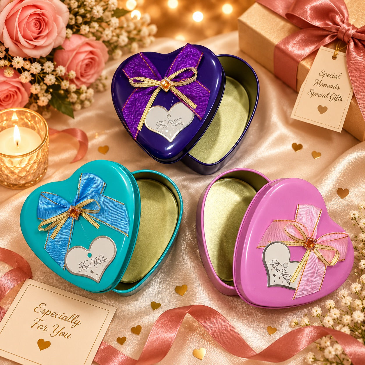 (G-048) (MOQ : 4 Pcs) Medium Size Heart Shape Gift Tin Box – Decorative Gift Box
