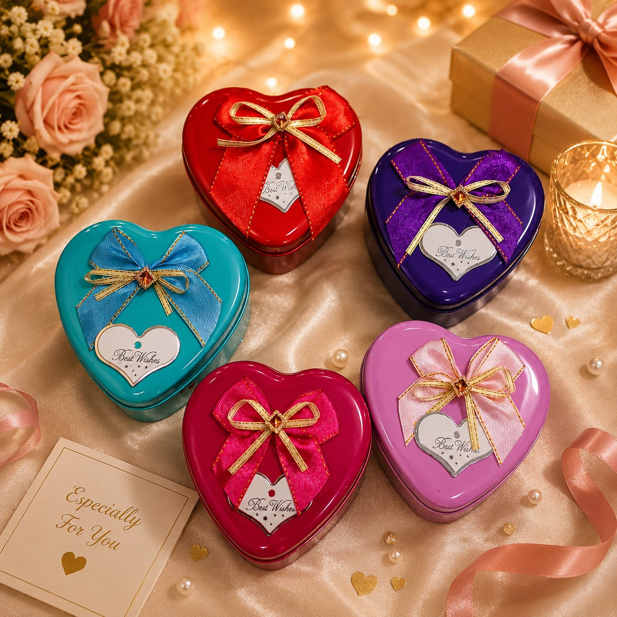 (G-048) (MOQ : 4 Pcs) Medium Size Heart Shape Gift Tin Box – Decorative Gift Box