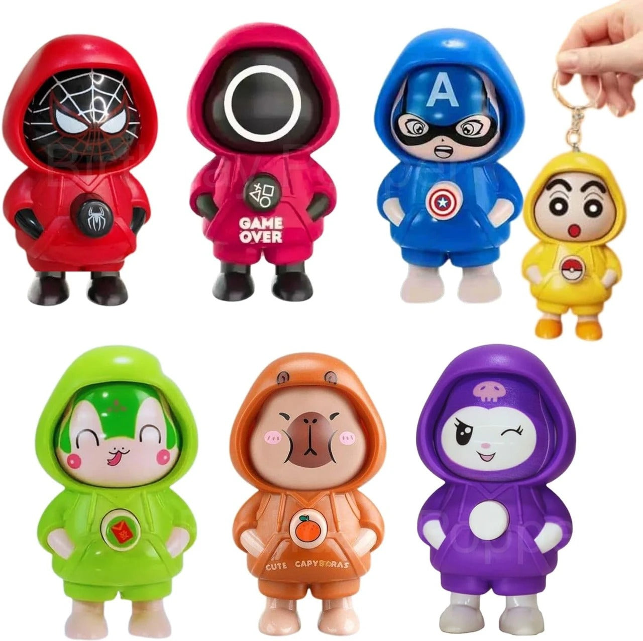 (KC-004) (MOQ: 4 Pcs) Big Size Cartoon Character Face Changing Keychain