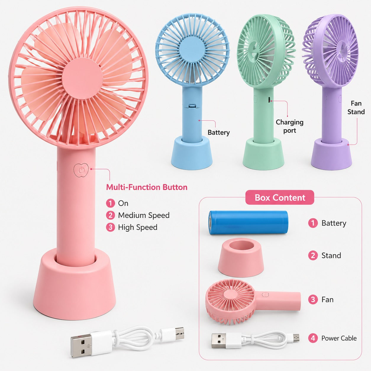 (HL-022) Mini Portable Rechargeable Hand Fan with LED – Cooling Fan