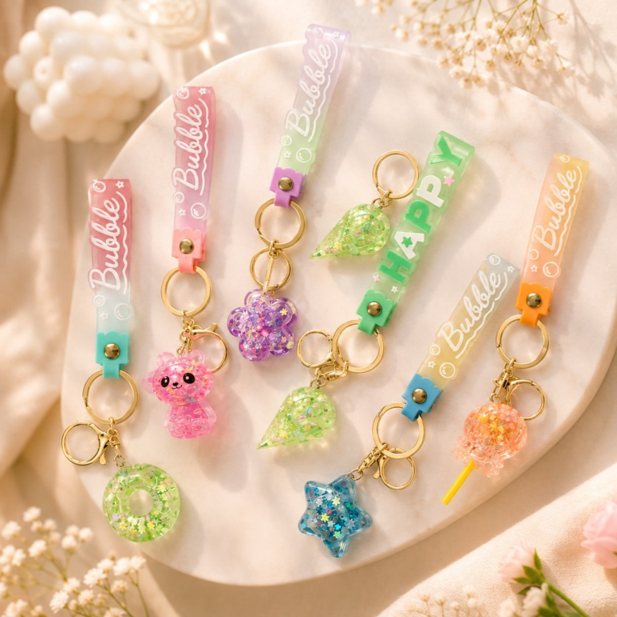 (KC42) (MOQ: 2 Pcs) Mini Acrylic Glitter Liquid Keychain - Different Designs