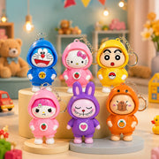 (KC-030) (MOQ: 4 Pcs) Mini Size Cartoon Character Face Changing Keychain