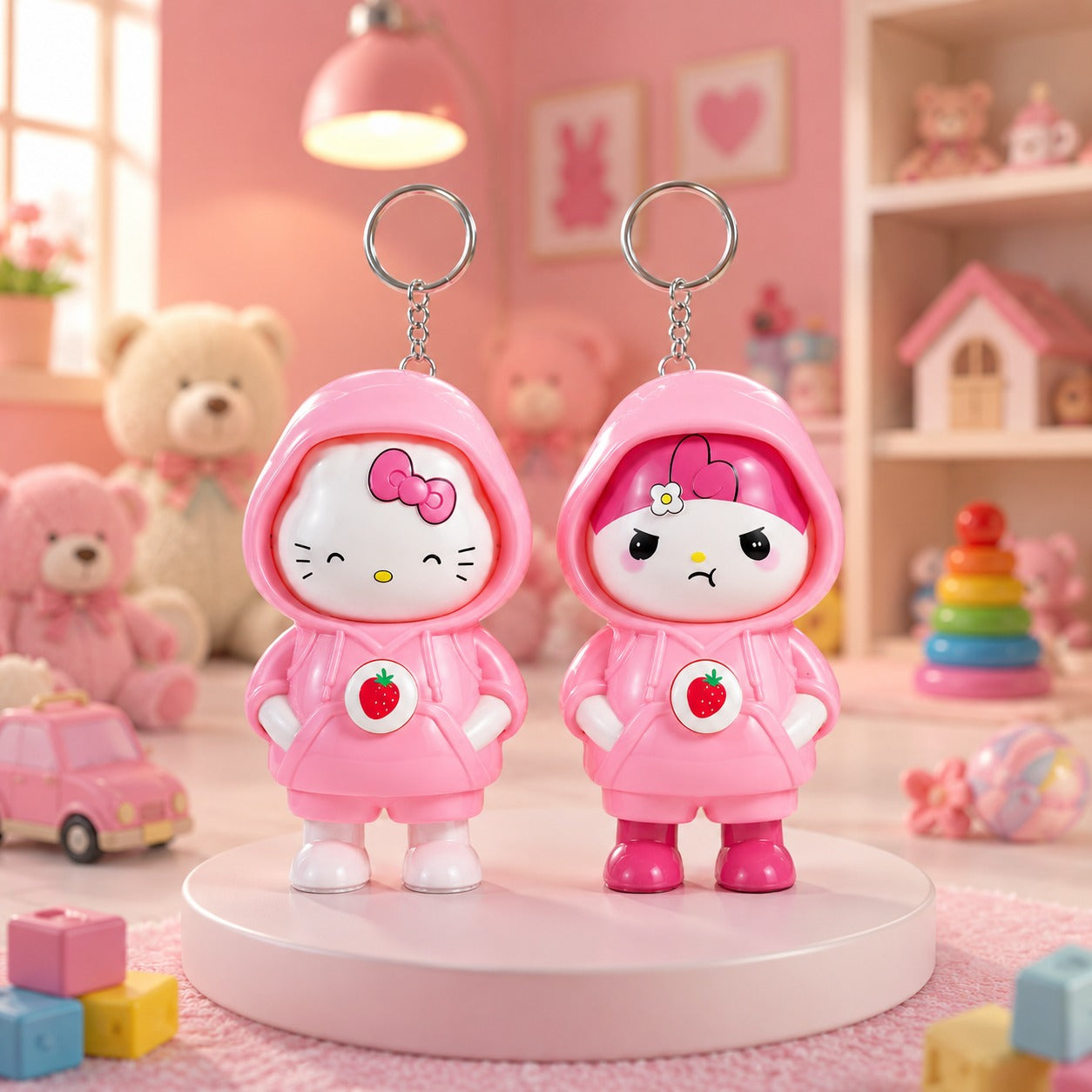 (KC-030) (MOQ: 4 Pcs) Mini Size Cartoon Character Face Changing Keychain