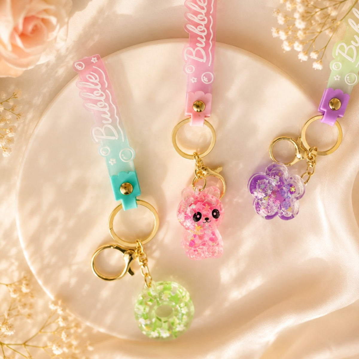 (KC42) (MOQ: 2 Pcs) Mini Acrylic Glitter Liquid Keychain - Different Designs