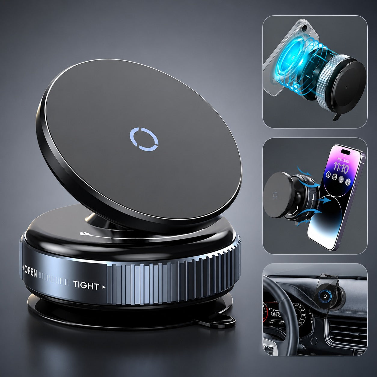 (M-001) UTO PILOT Magnetic Vacuum Car Mobile Holder – 360° Rotatable Phone Mount