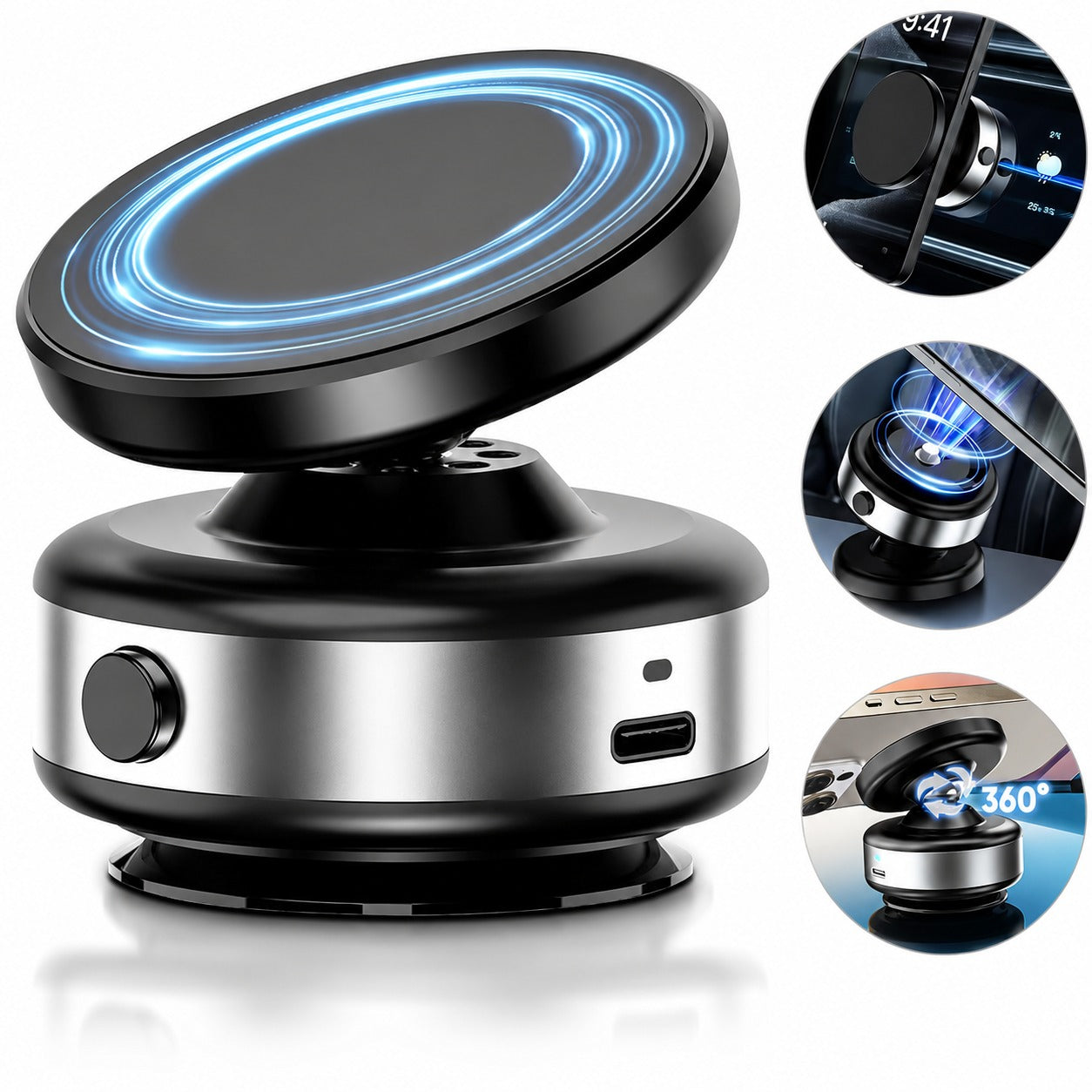 (M-001) UTO PILOT Magnetic Vacuum Car Mobile Holder – 360° Rotatable Phone Mount