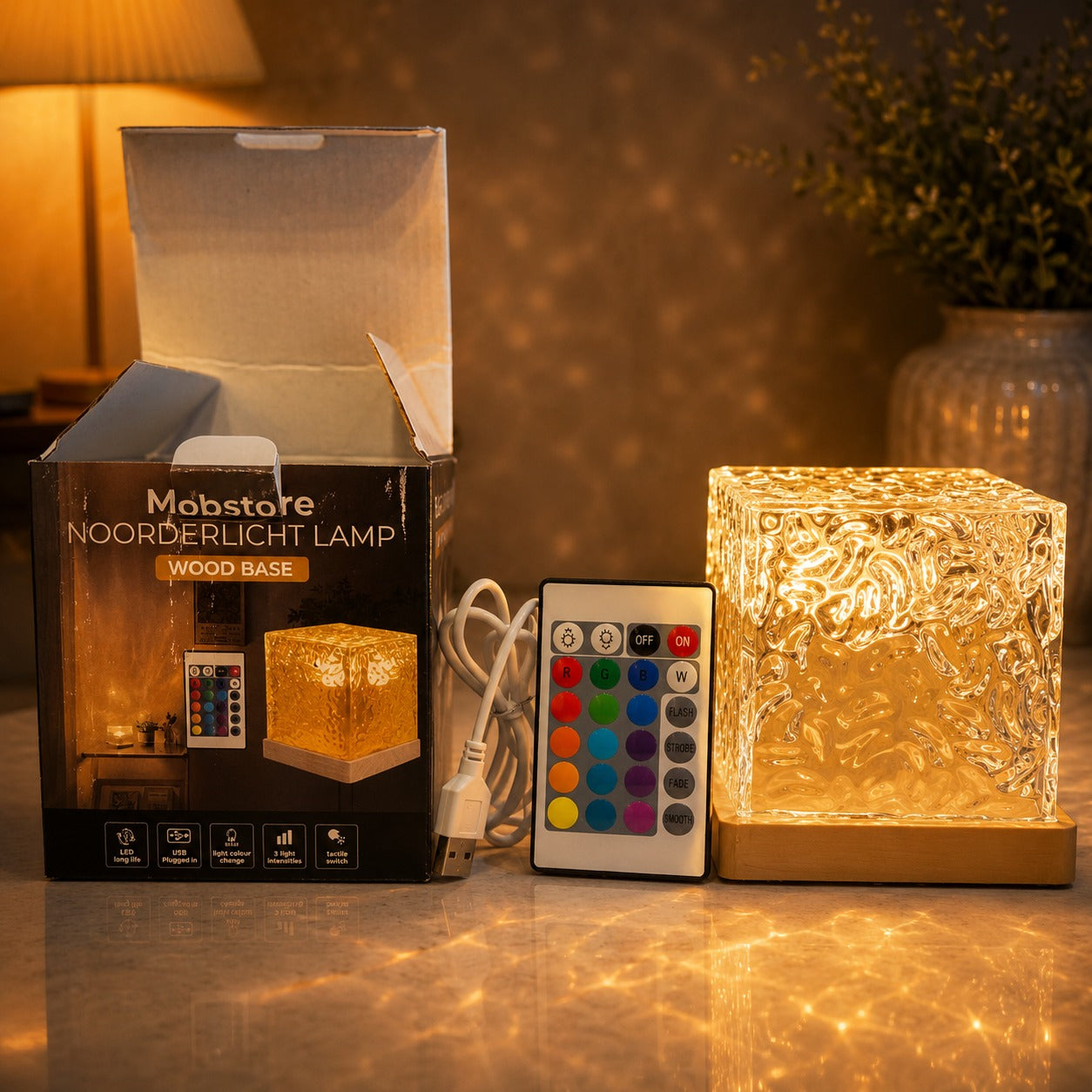 (LI-026) Mobstore Northern LED Rechargeable Light Lamp with Wooden Base