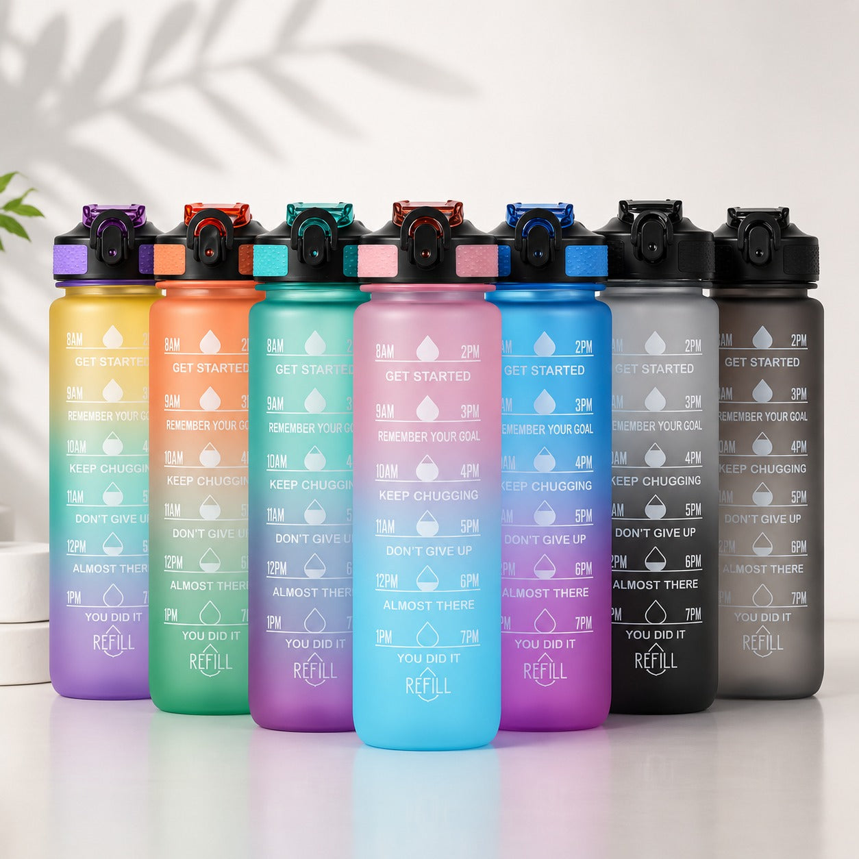 (B-015) Drink Smart 1000ml Motivational Water Bottle with Time Tracker