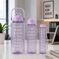 (B-002) Set of 3 Transparent Motivational Water Bottles – 2000ml, 900ml & 300ml