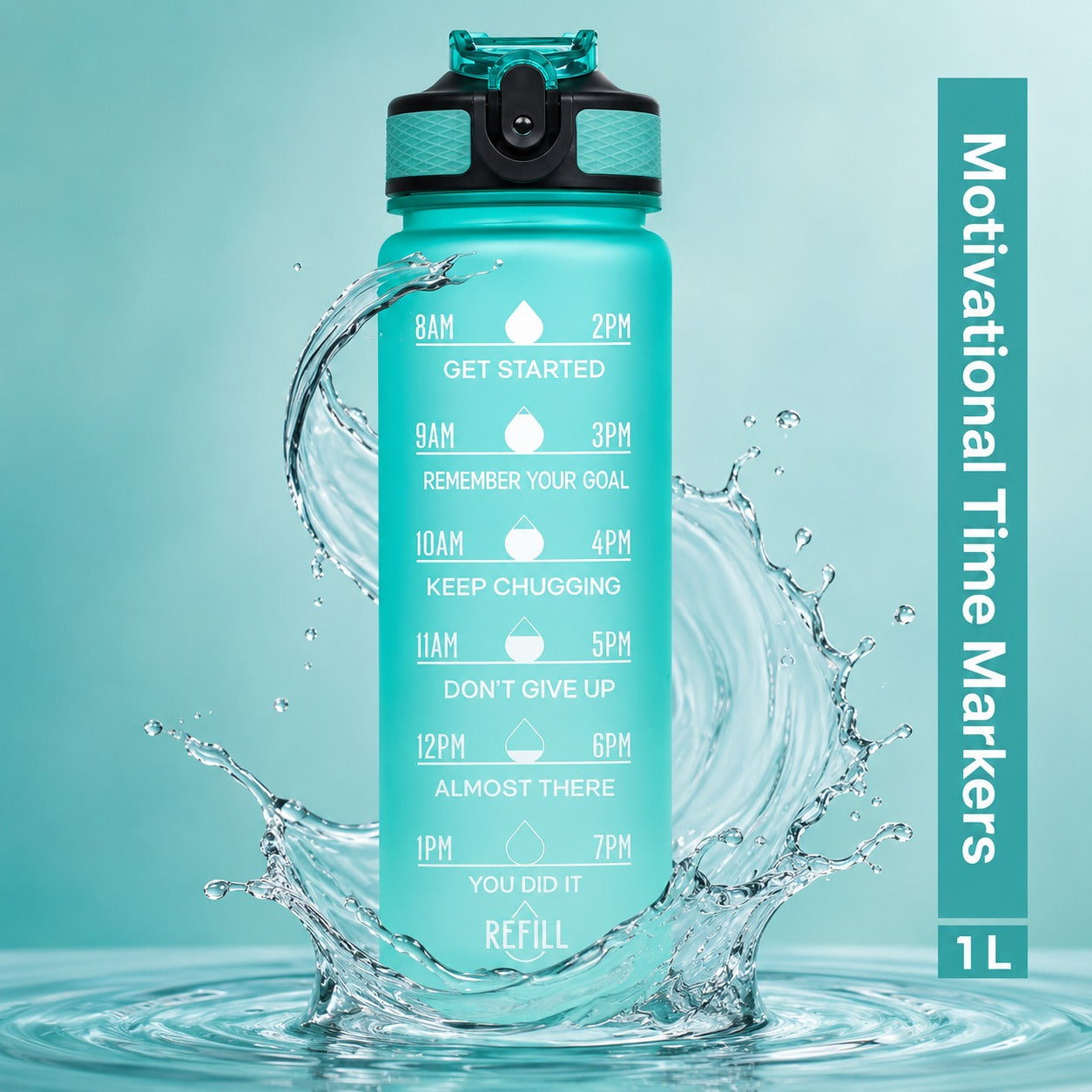 (B-015) Drink Smart 1000ml Motivational Water Bottle with Time Tracker