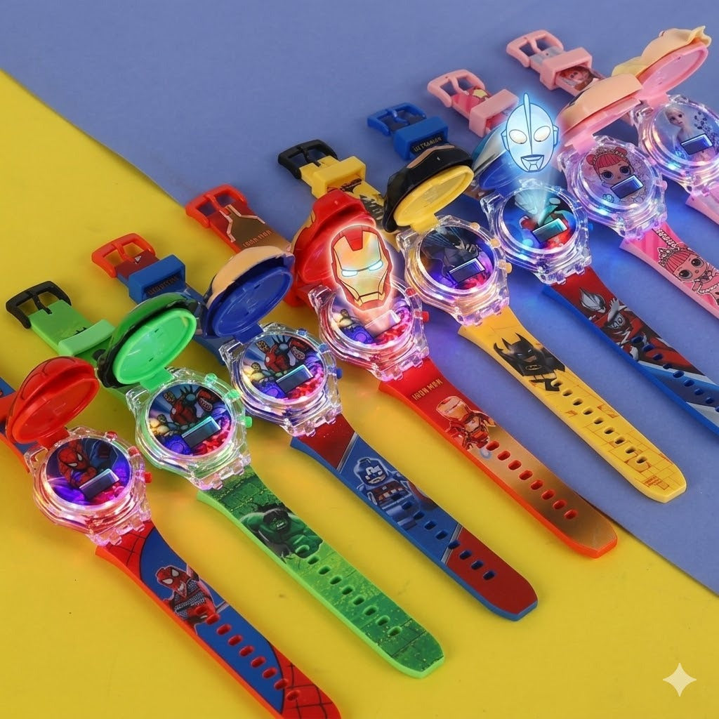 (KA-001) (MOQ: 4 Pcs) Fun Spinner Digital Watch – Glowing Light Cartoon Watch