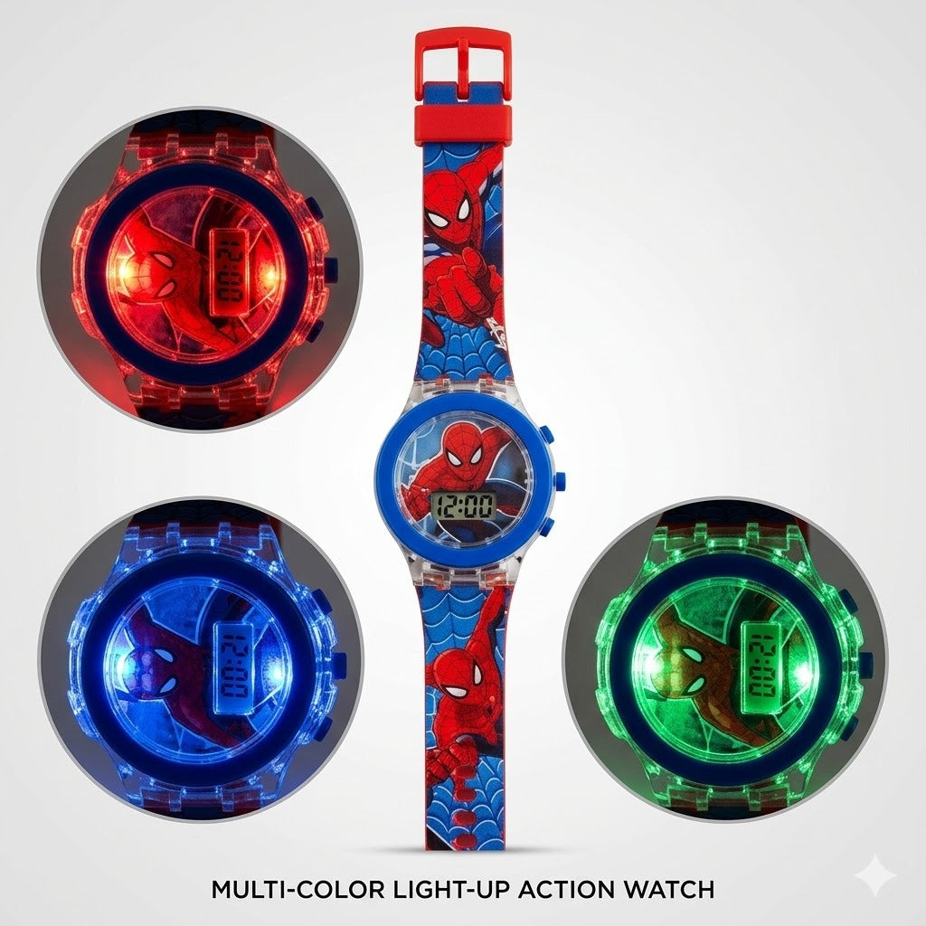 (KA-001) (MOQ: 4 Pcs) Fun Spinner Digital Watch – Glowing Light Cartoon Watch