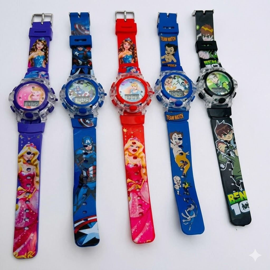 (KA-001) (MOQ: 4 Pcs) Fun Spinner Digital Watch – Glowing Light Cartoon Watch