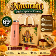 (NRC20) (MOQ: 30 Pcs) Navaratri Pooja Special Combo – Glass Bottle, Ganesha Gift Bag & KumKum Box