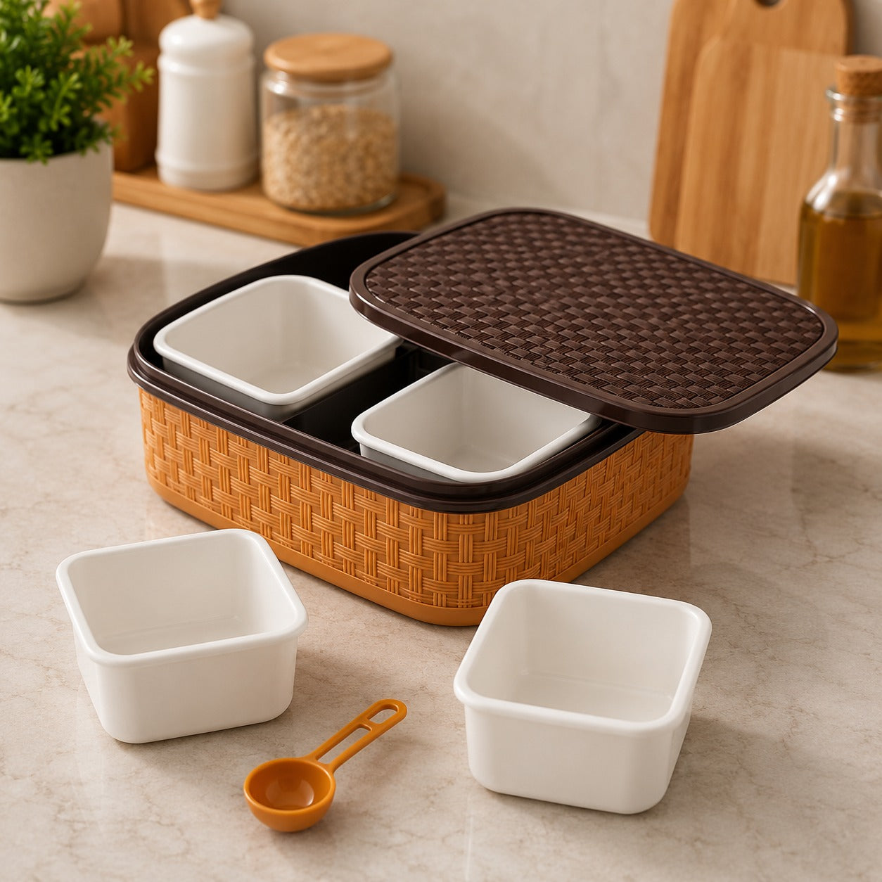 (K-011) (MOQ: 4 Pcs) Multipurpose Storage Box – Dry Fruit & Masala Container Set