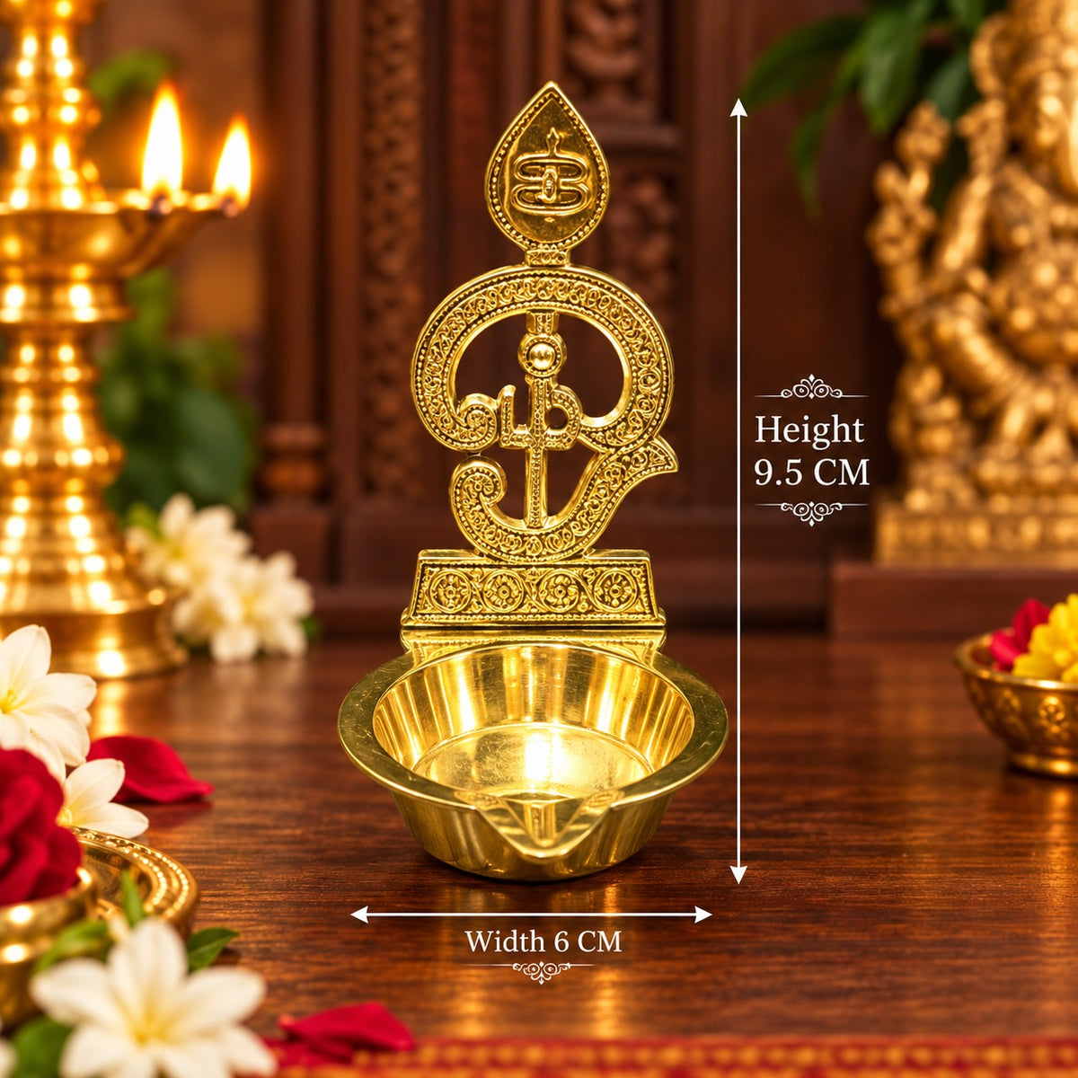 (MG17) (MOQ: 30 Pcs) Brass Om Vel Murugan Diya Oil Lamp for Daily Pooja Rituals