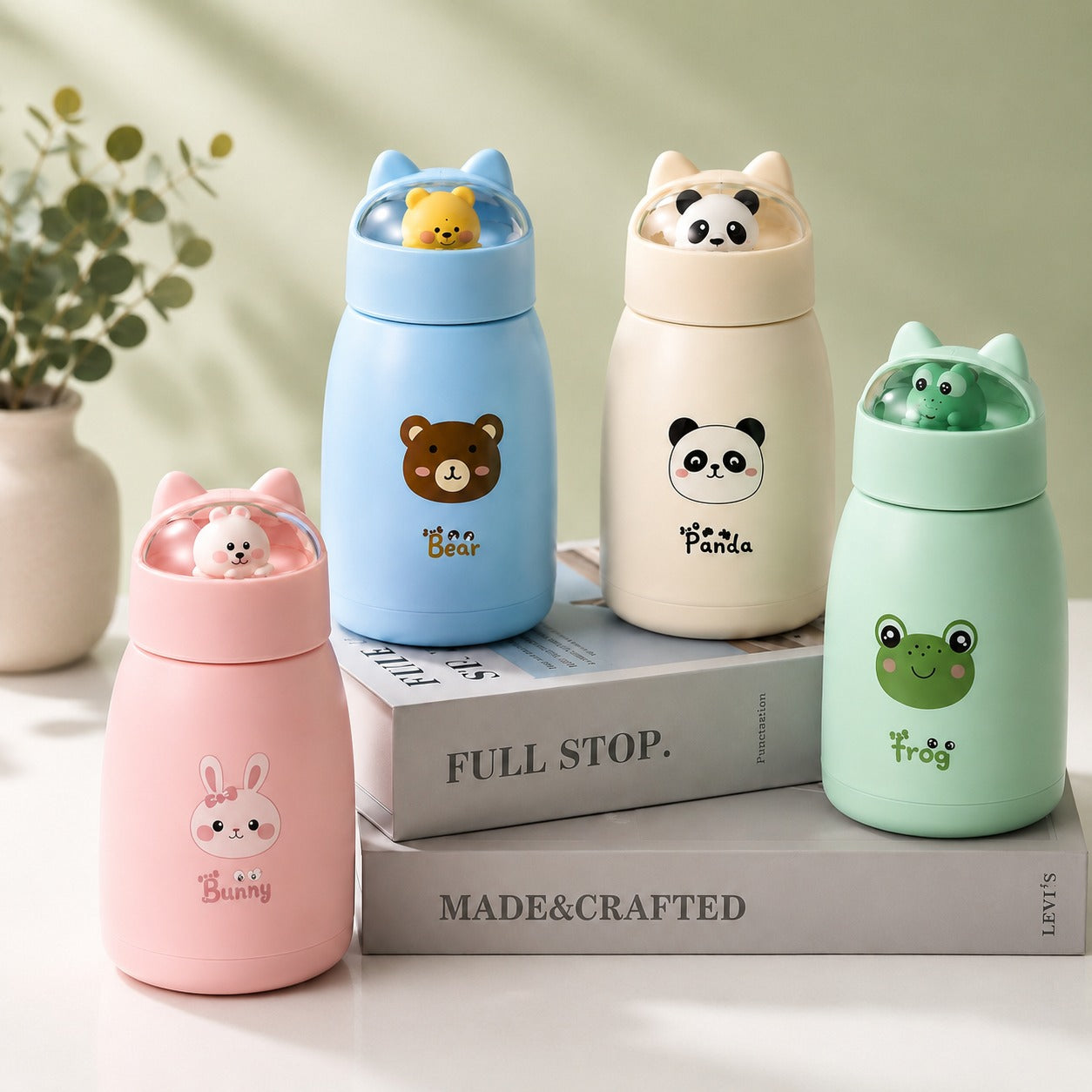 (B-039) (MOQ : 4 Pcs) Korean Style Cartoon Glass 360ml Water Bottle