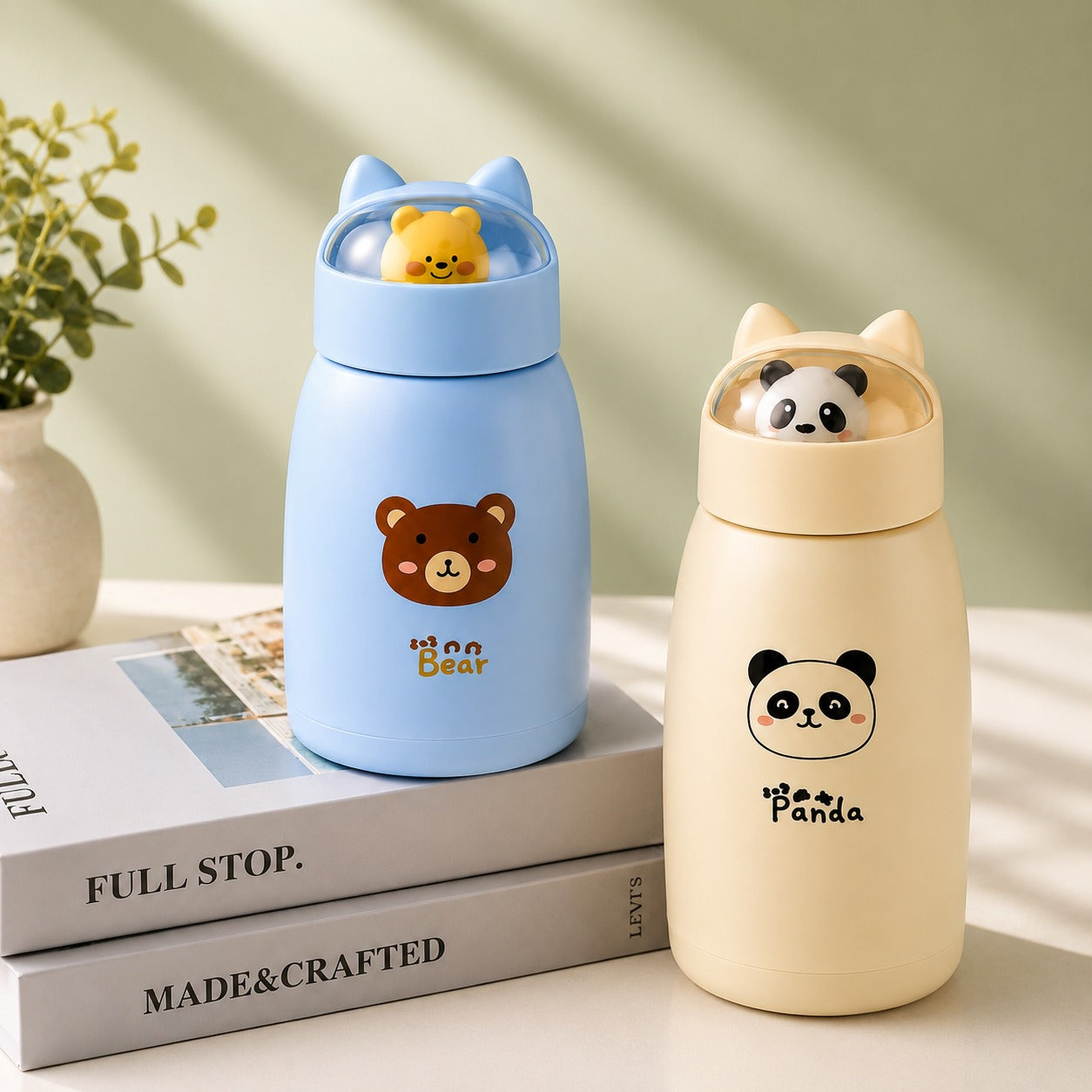(B-039) (MOQ : 4 Pcs) Korean Style Cartoon Glass 360ml Water Bottle