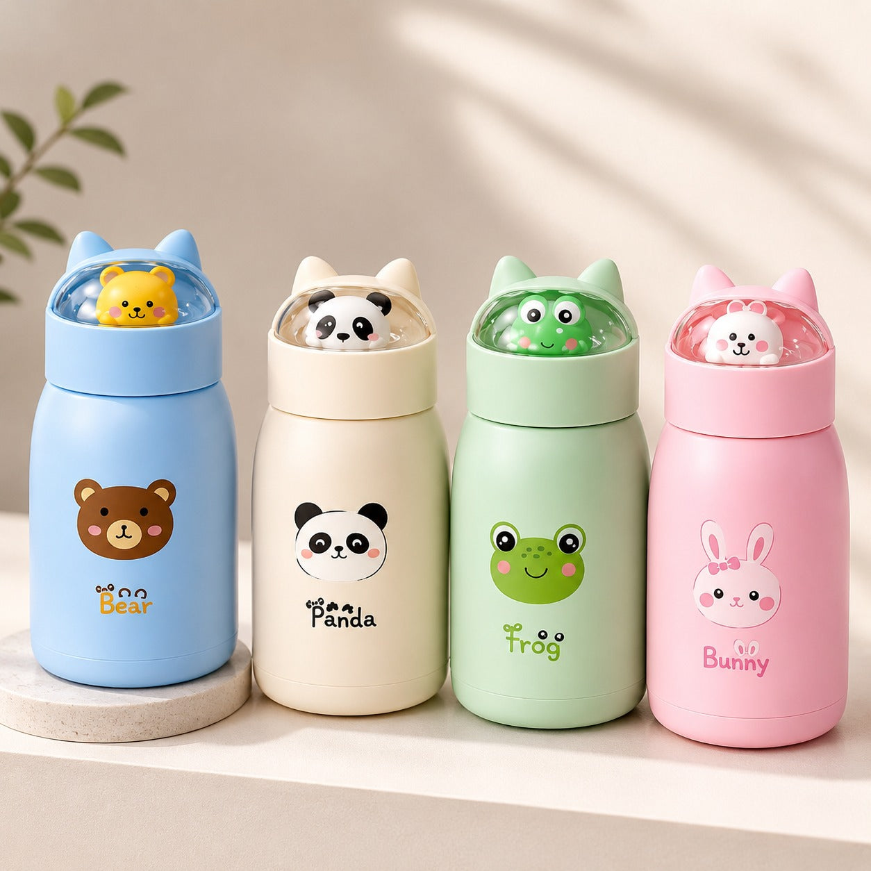 (B-039) (MOQ : 4 Pcs) Korean Style Cartoon Glass 360ml Water Bottle