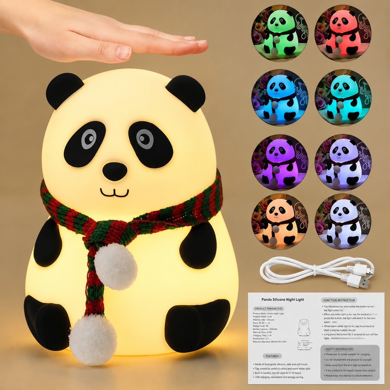 (LI-008) Panda Touch Night Lamp 7-Color Changing Silicone LED Lamp