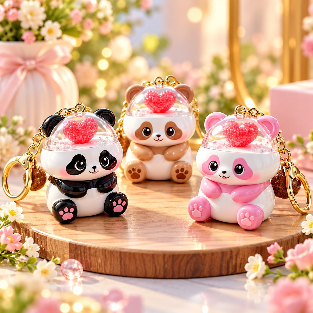 (KC43) Panda Love You Keychain with Heart Design for Bags and Keys