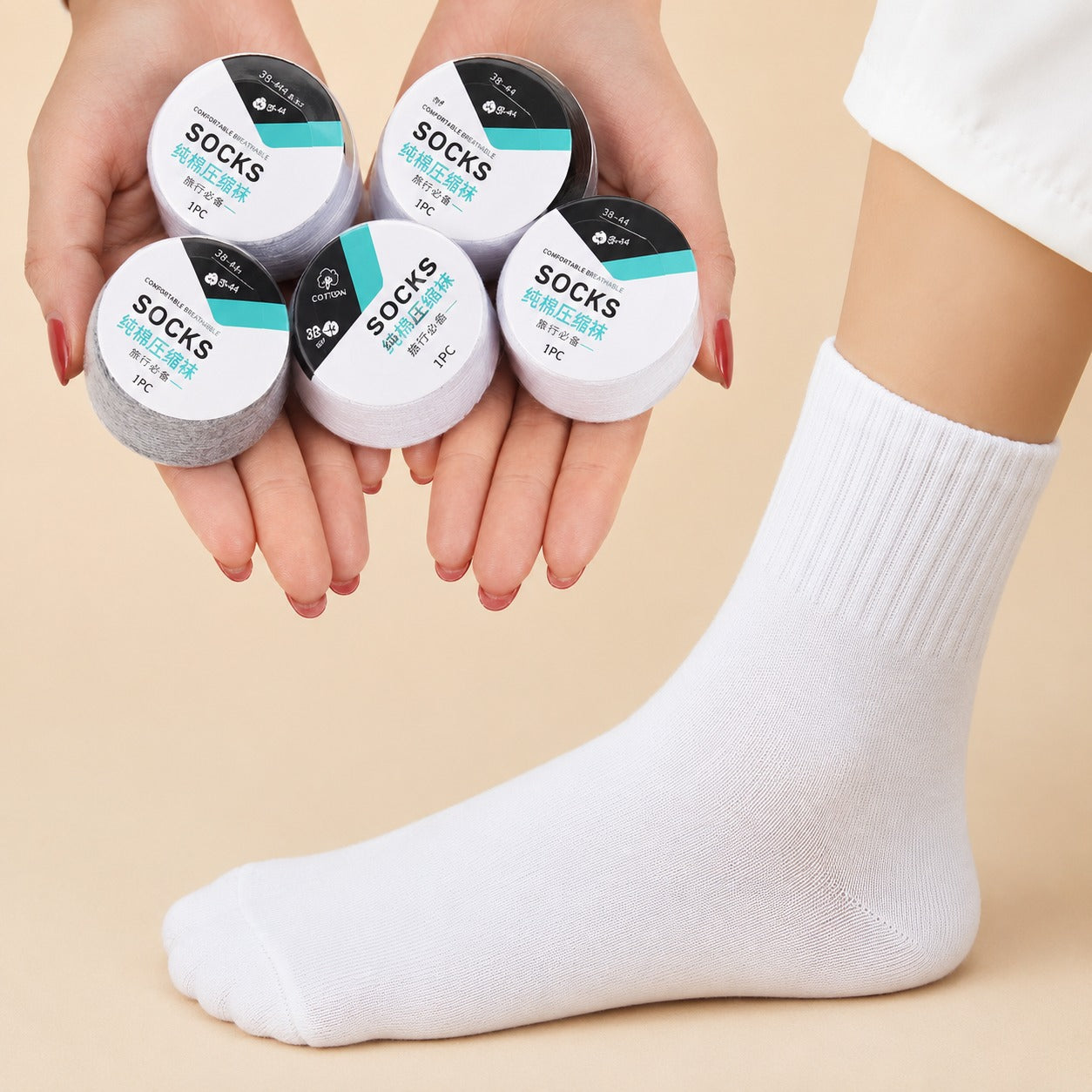 (SC-010) (MOQ: 4 Pcs) Disposable Compression Travel Socks (₹40 Per Piece)