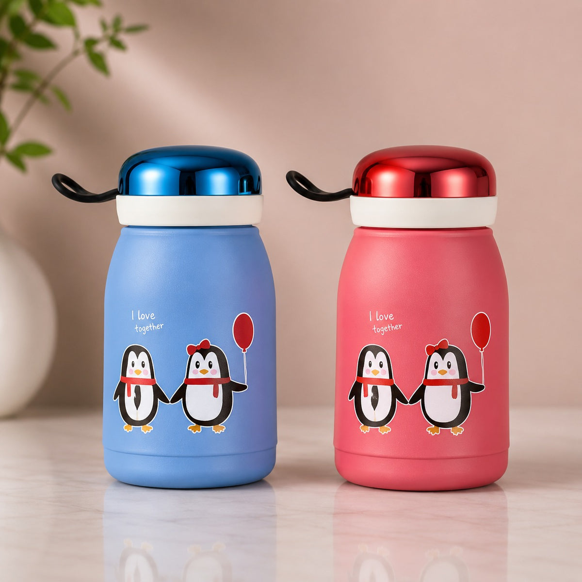 (B11) (MOQ: 4 Pcs) Penguin Kids Glass Water Bottle 350ML – Leakproof Drinking Bottle