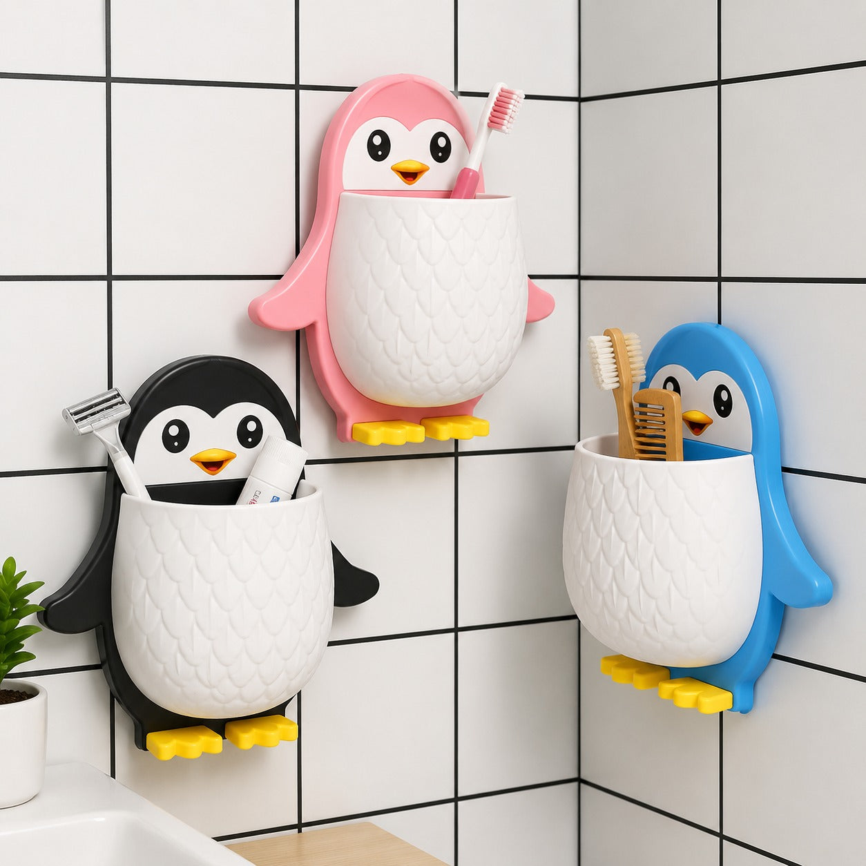 (HL-021) (MOQ: 4 Pcs) Penguin Self-Adhesive Multipurpose Wall Stand