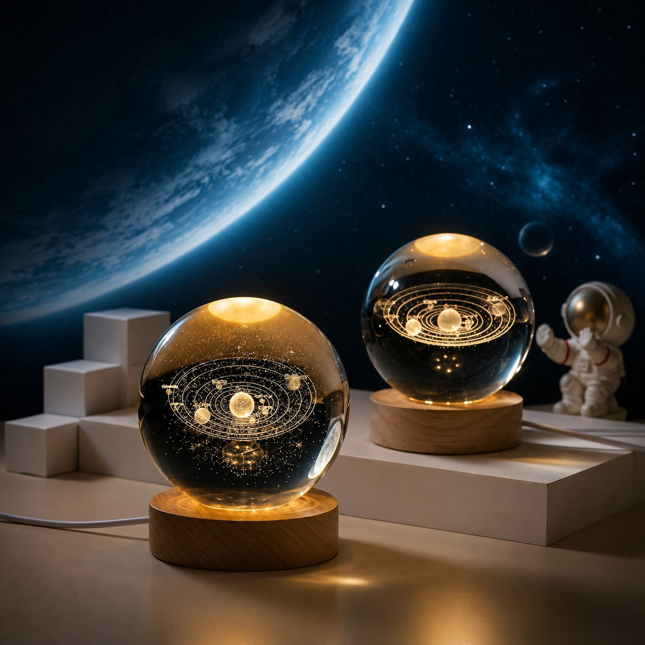 (LI-006) (MOQ: 2 Pcs) Large 3D Galaxy Crystal Ball Night Light