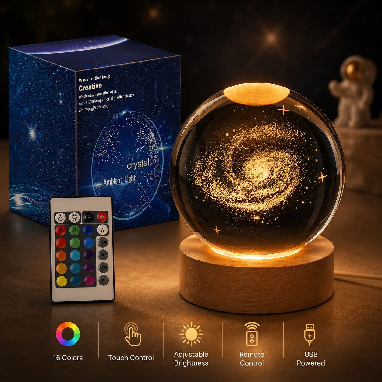 (LI-006) (MOQ: 2 Pcs) Large 3D Galaxy Crystal Ball Night Light