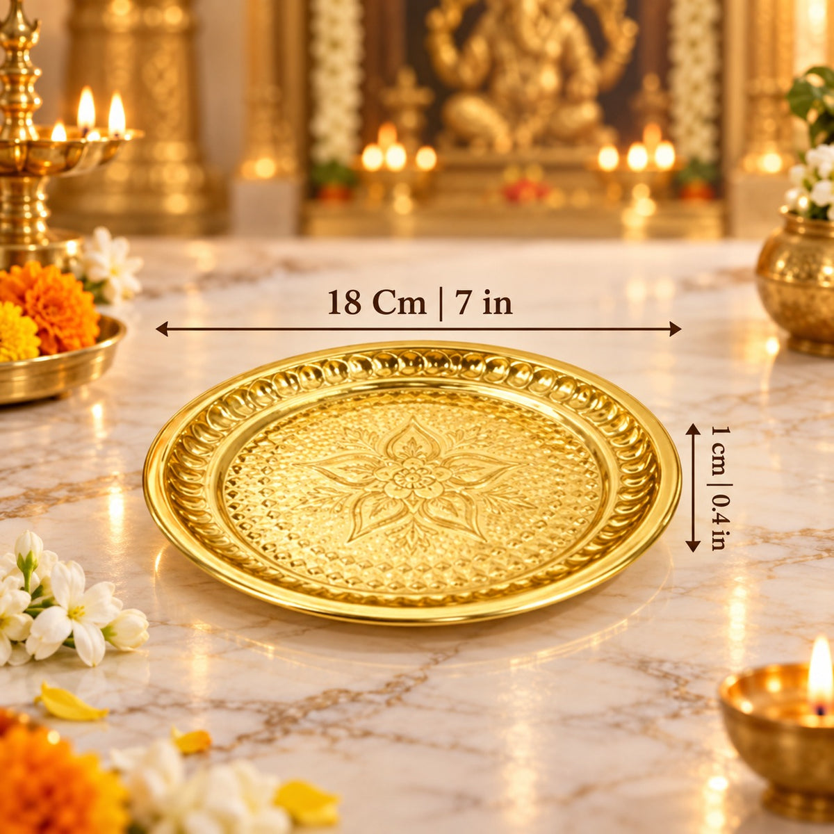 (MG9) (MOQ: 6 Pcs) Traditional Brass Ganesha Pooja Plate for Daily and Festive Rituals