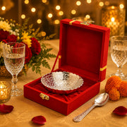 (R-017) German Silver Bowl and Spoon Set in Royal Velvet Box