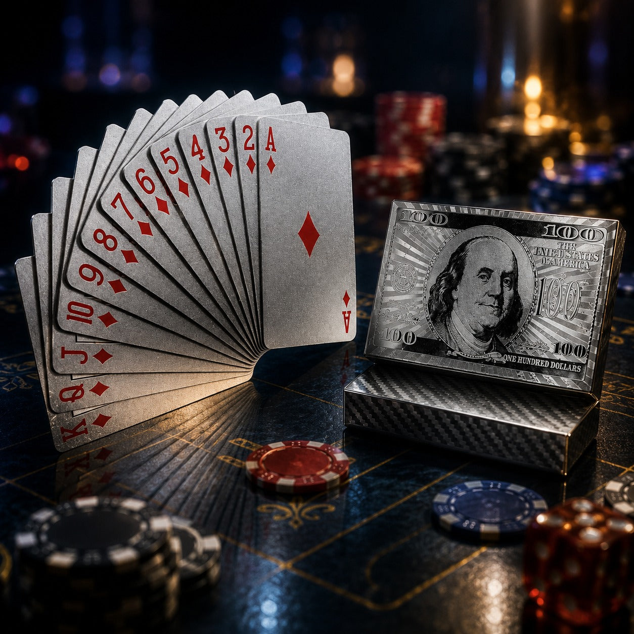 (T-034) Silver Metallic Playing Cards - Waterproof Luxury Foil Finish Playing Cards