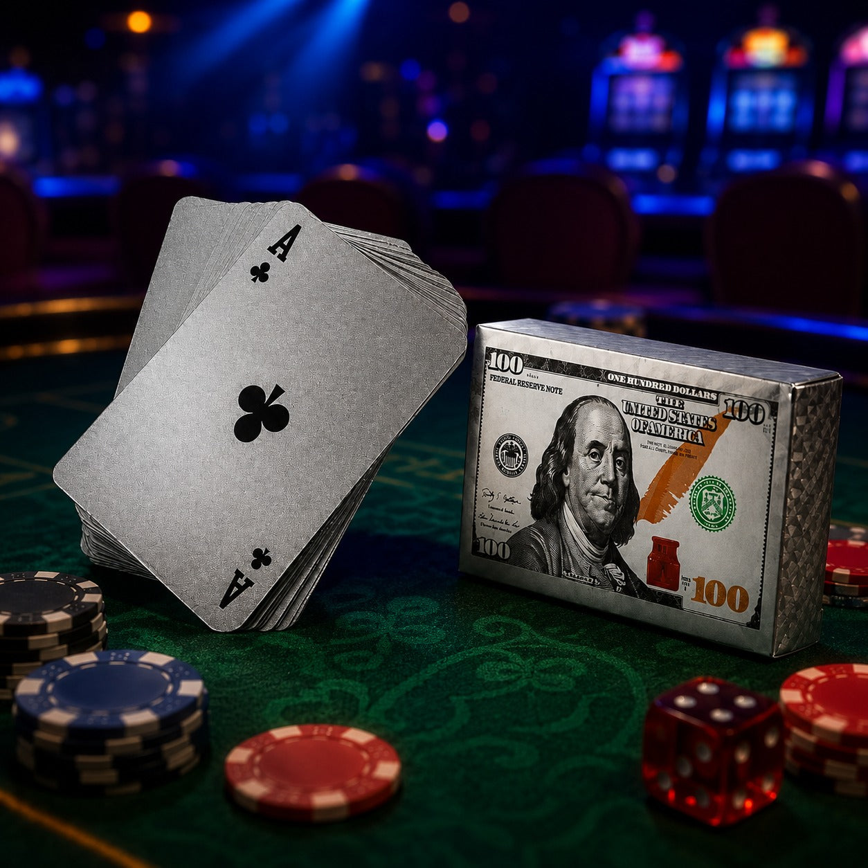 (T-034) Silver Metallic Playing Cards - Waterproof Luxury Foil Finish Playing Cards