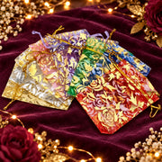 (R51) (MOQ: 30 Pcs) Beautiful Printed Satin Sheer Potli Bags for Return Gifts, 9.5 × 6.8 Inch