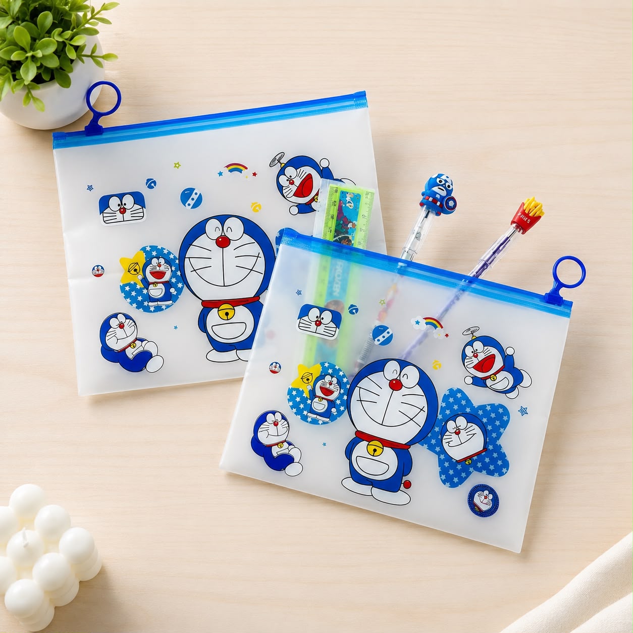 (S-010) (MOQ: 30 Pcs) Cartoon Transparent Zipper Pouch – Waterproof Stationery Organizer