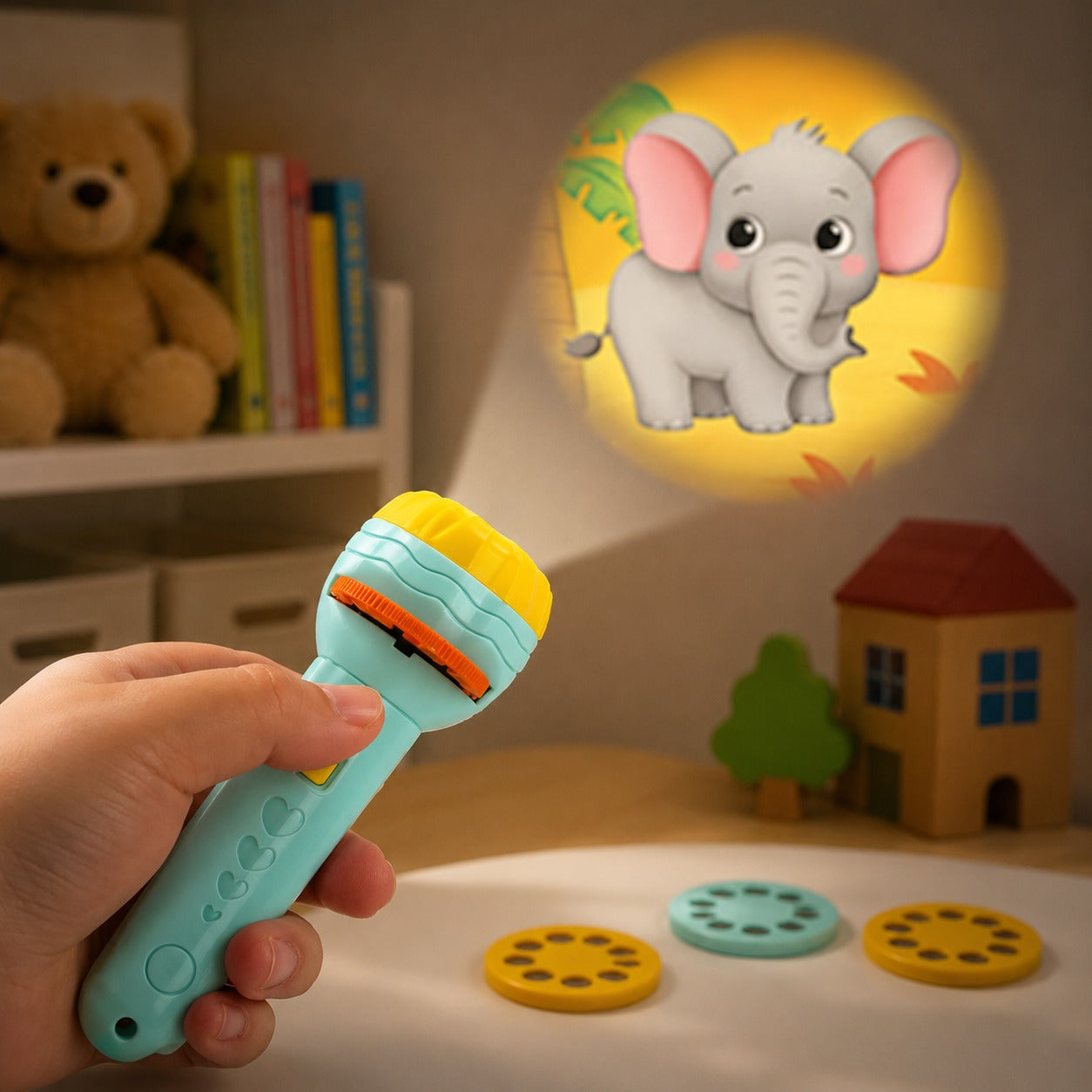 (T-025) (MOQ: 4 Pcs) Mini Projector Torch Toy Slide Flashlight Projector