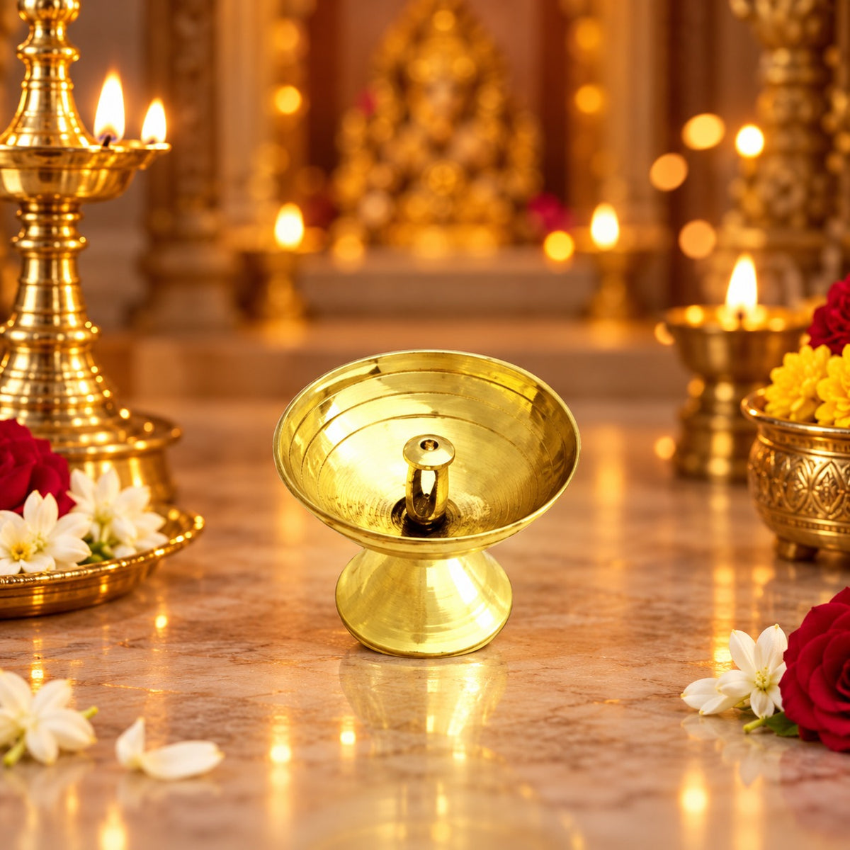 (MG8) (MOQ: 4 Pcs) Traditional Brass Pyali Diya Oil Lamp for Pooja and Festive Decor