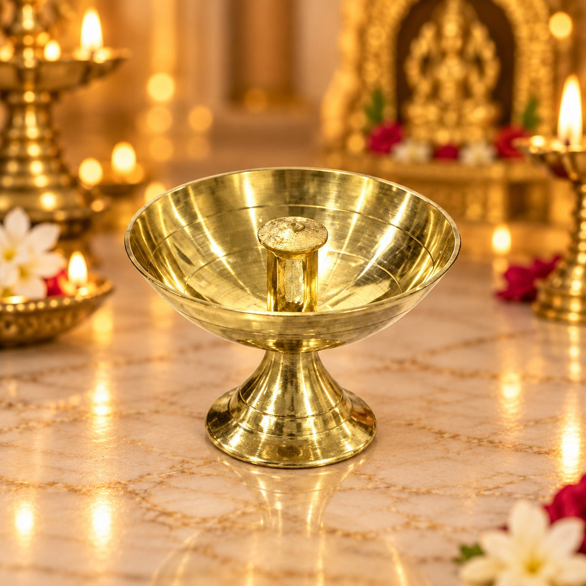 (MG8) (MOQ: 4 Pcs) Traditional Brass Pyali Diya Oil Lamp for Pooja and Festive Decor