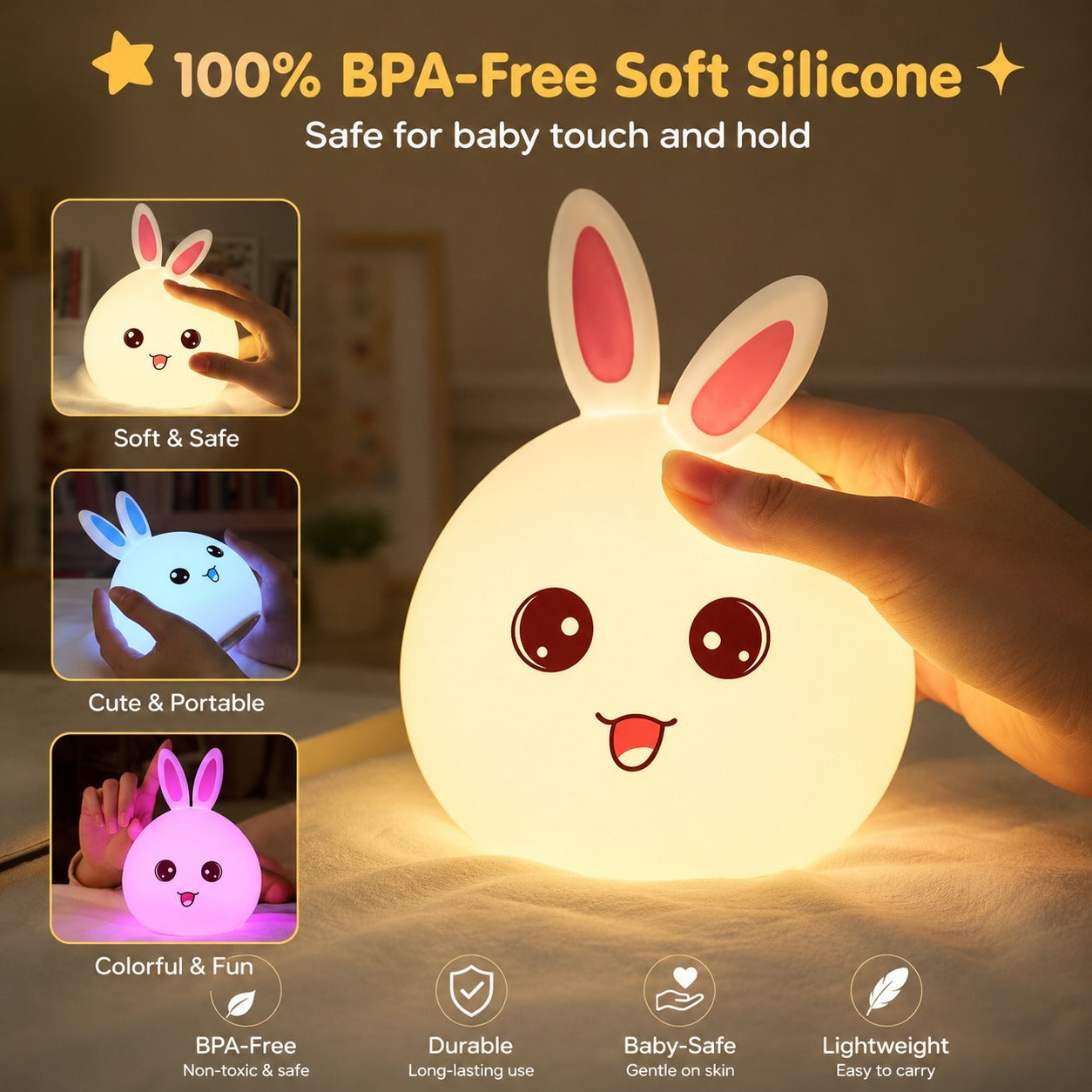 (LI-003) Rabbit Panda LED Night Light Soft Silicone Bedside Lamp