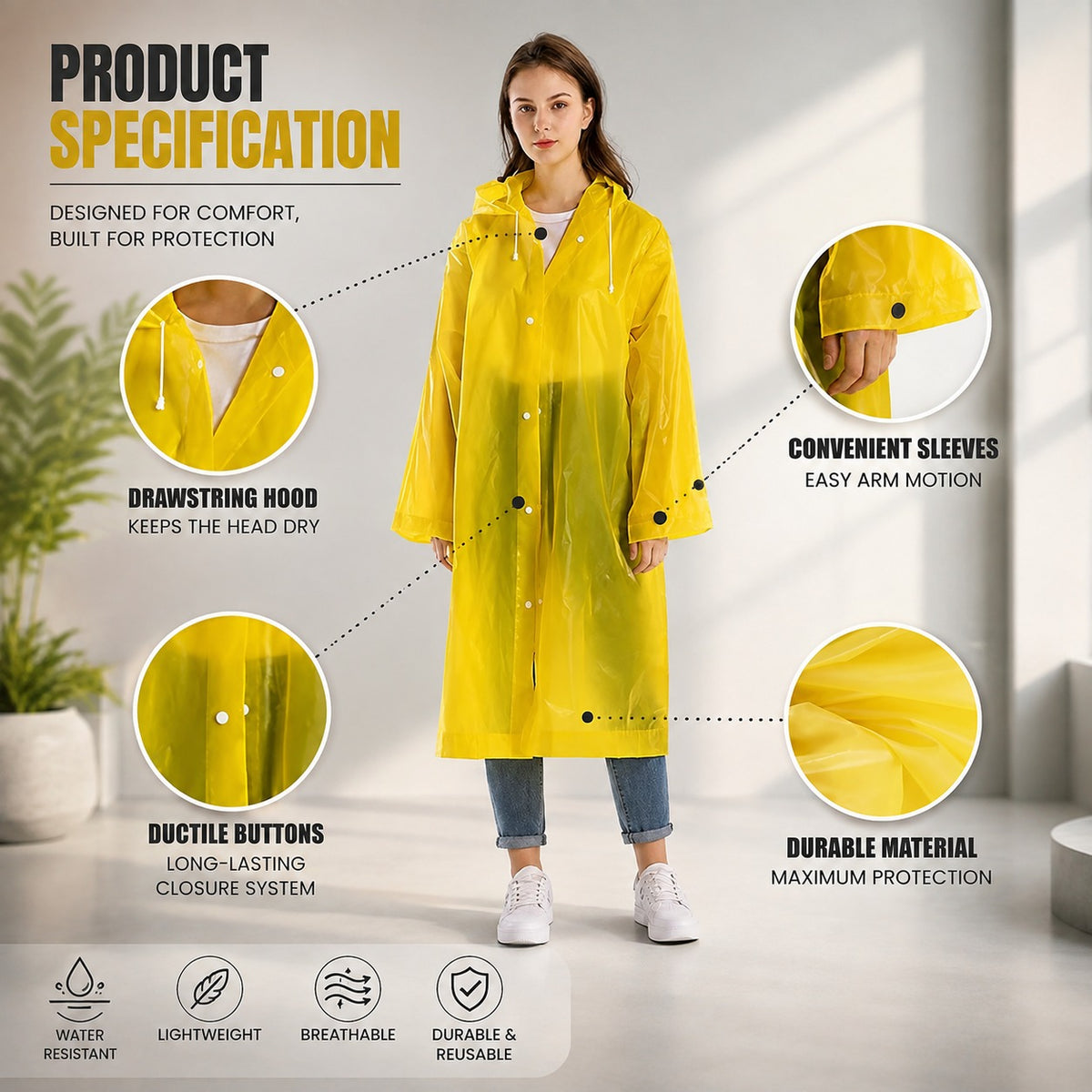 (S-015) (MOQ: 2 Pcs) Hooded Waterproof Raincoat – Rain Protection for Men & Women