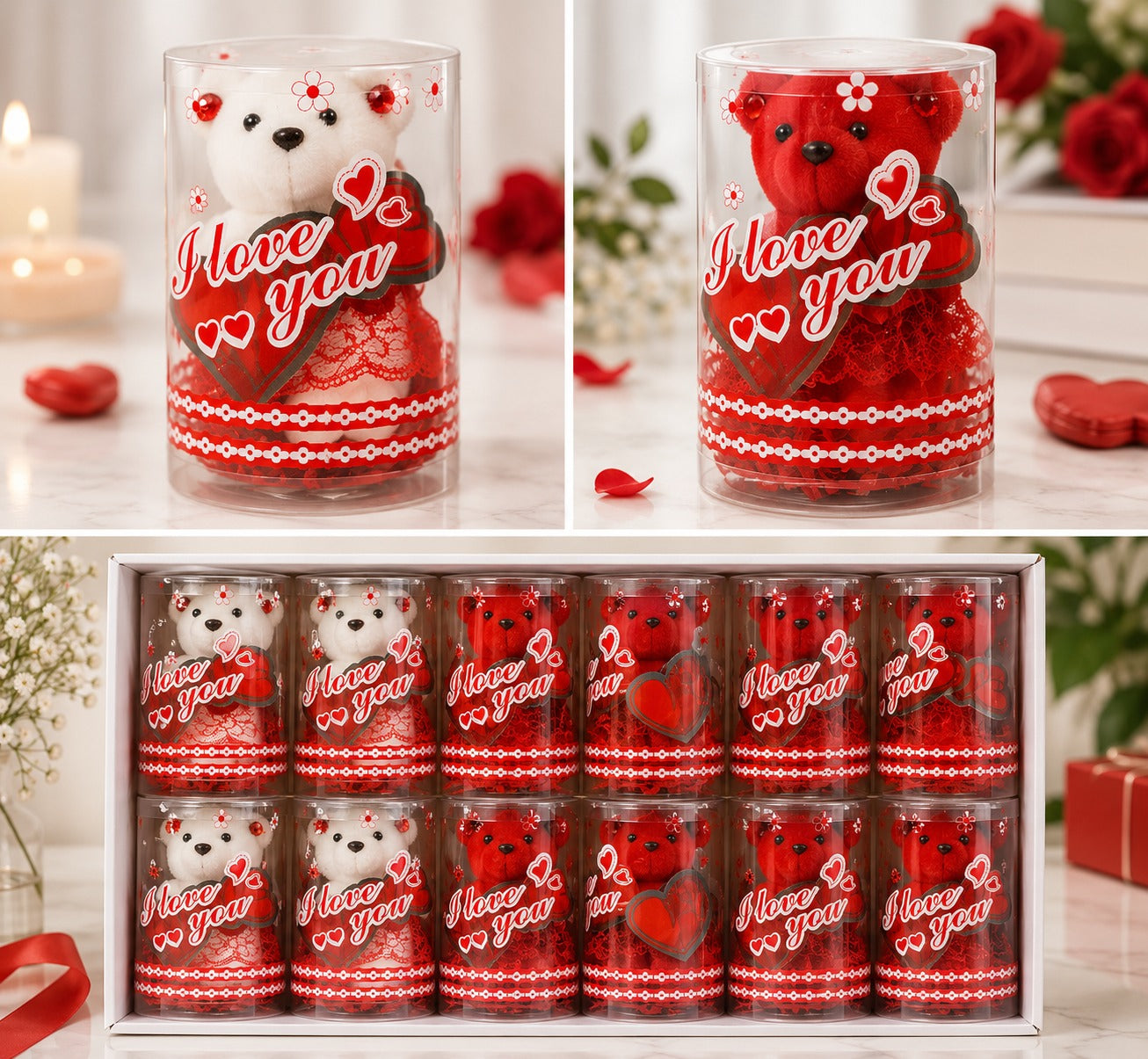 (G-001) (MOQ - 4 Pcs) Romantic Teddy Gift Tube with “I Love You” Design