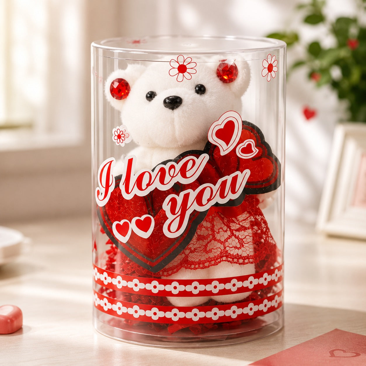 (G-001) (MOQ - 4 Pcs) Romantic Teddy Gift Tube with “I Love You” Design