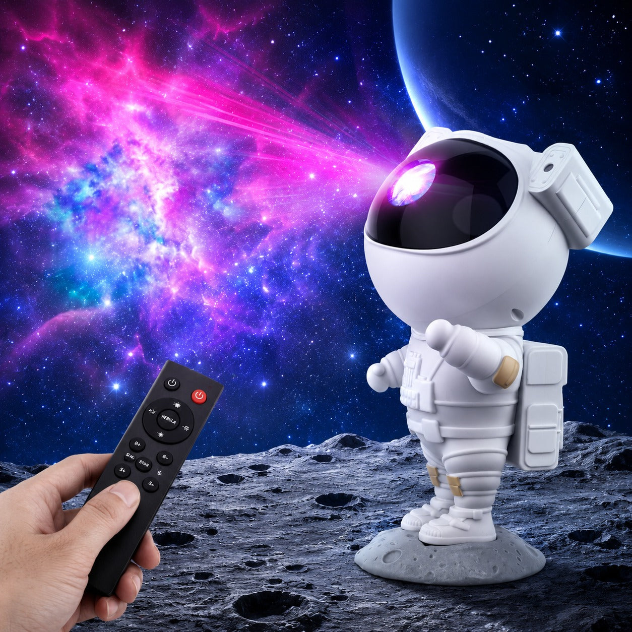 (LI-010) Astronaut Galaxy Projector Night Light – LED Lamp, Remote & 360° Rotation