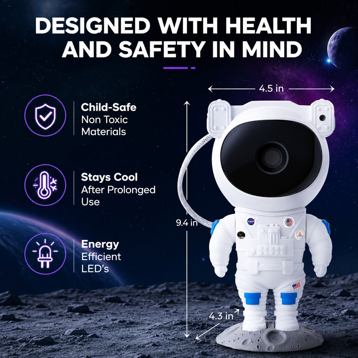 (LI-010) Astronaut Galaxy Projector Night Light – LED Lamp, Remote & 360° Rotation