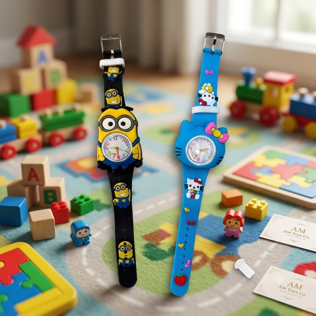 (KA-012) Cartoon Rubber Dial Watch with Box – Kids Analog Wrist Watch