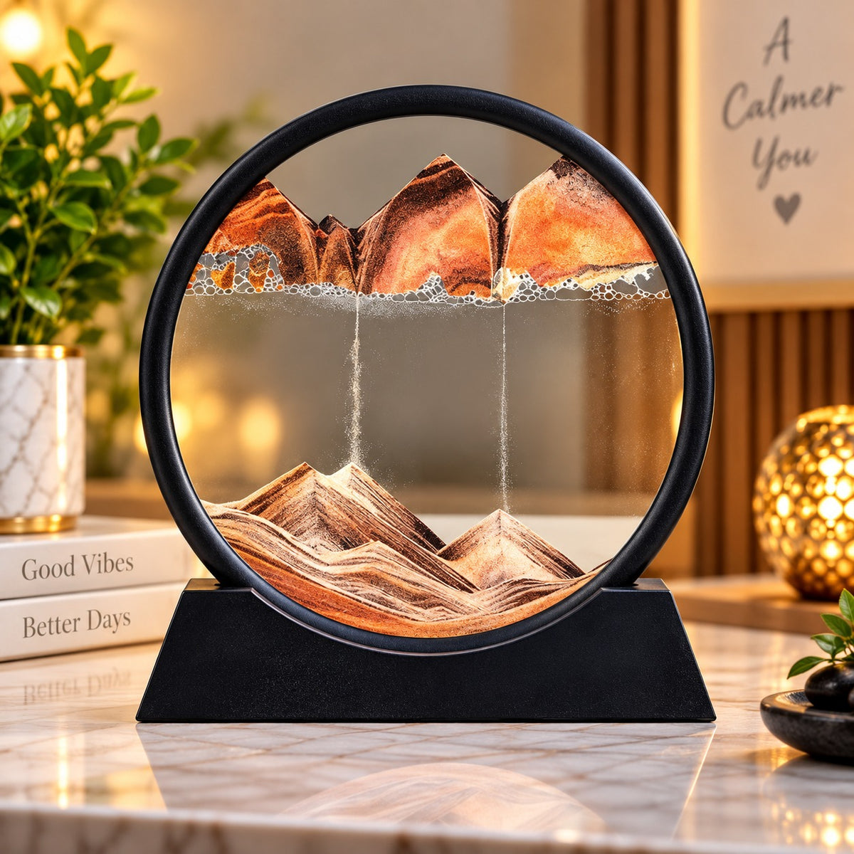 (G55) Sand Art Picture Liquid Motion 3D Round Glass Quicksand Decor