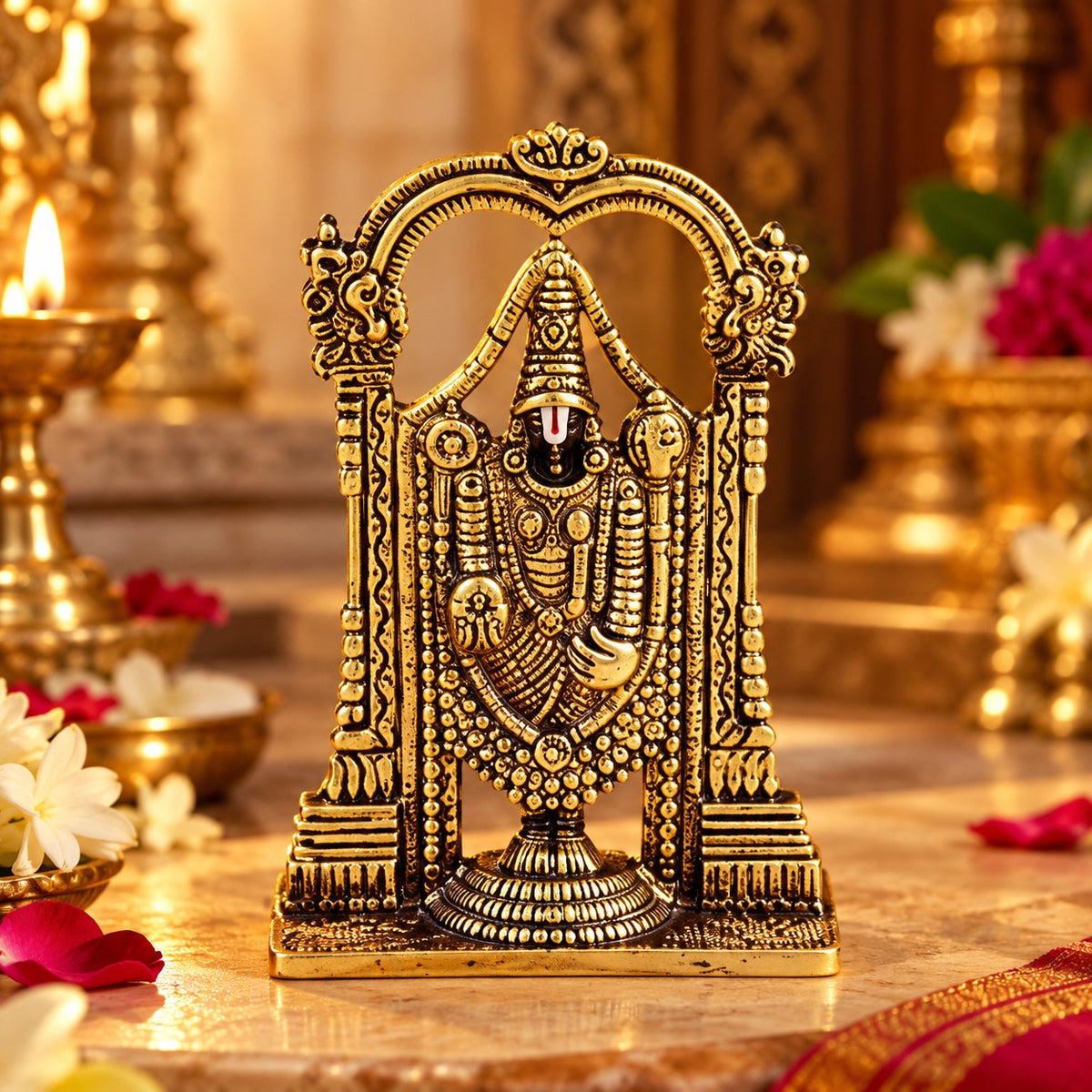 (MG23) (MOQ: 30 Pcs) Small Brass Lord Tirupati Balaji Idol for Pooja and Home Decor